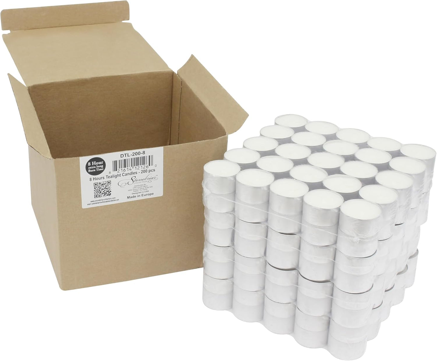 200 Pack Unscented 8 Hour Extended Burn Time Tea Light Candles