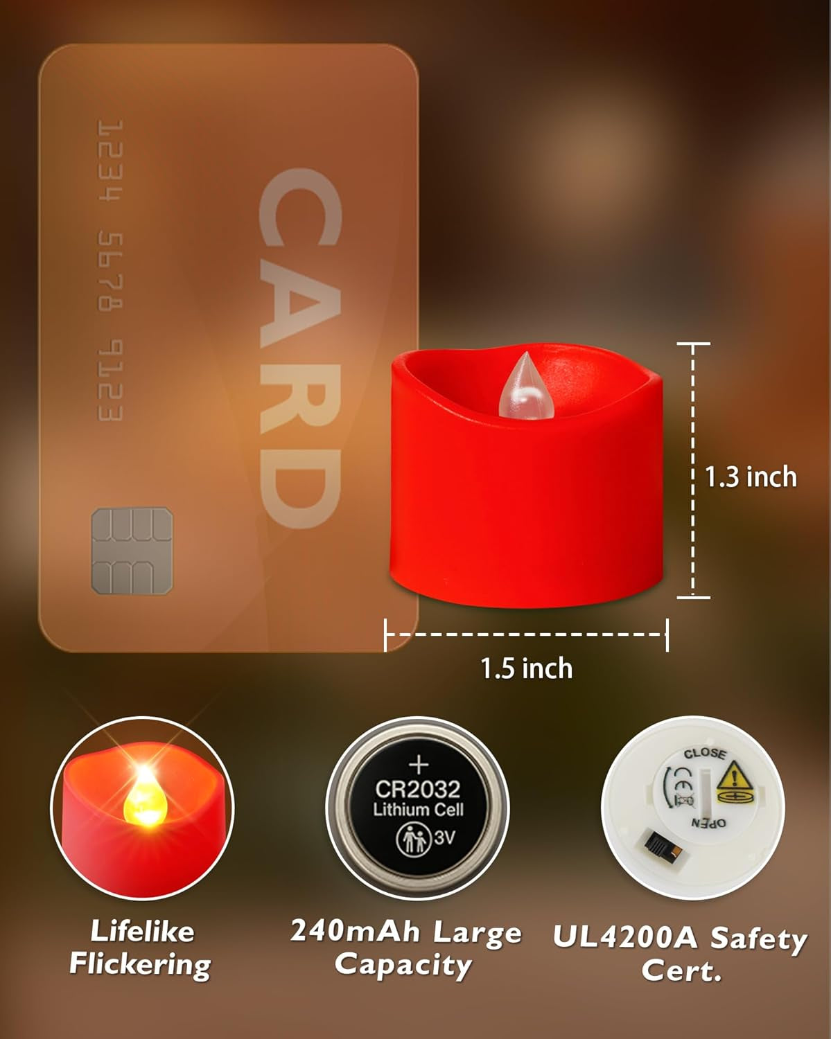 Flameless Candles, Pack of 24 Flickering LED Tea Light Candles Battery Operated, Red Tea Lights, Batteries Included