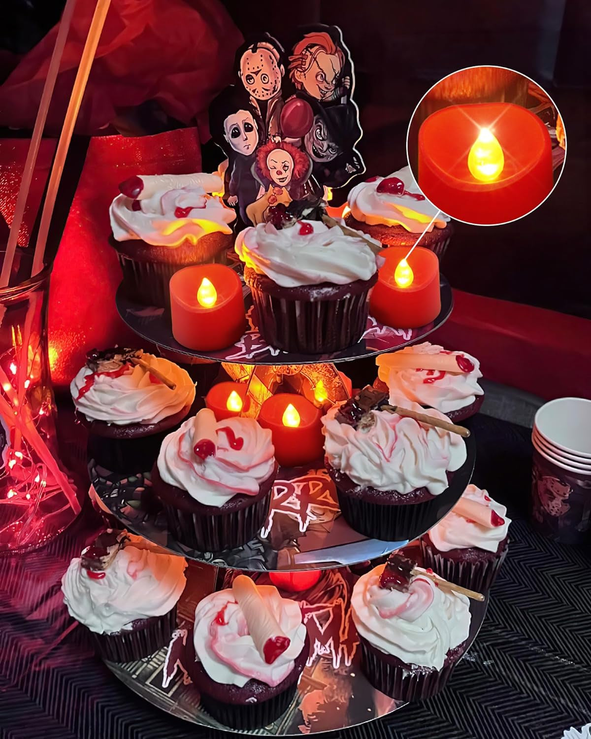 Flameless Candles, Pack of 24 Flickering LED Tea Light Candles Battery Operated, Red Tea Lights, Batteries Included