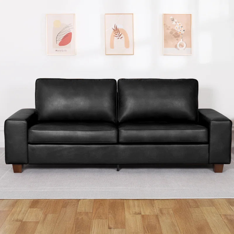 Gilmar 89" Upholstered Vegan Leather Sofa with Square Arms and Storage Pockets