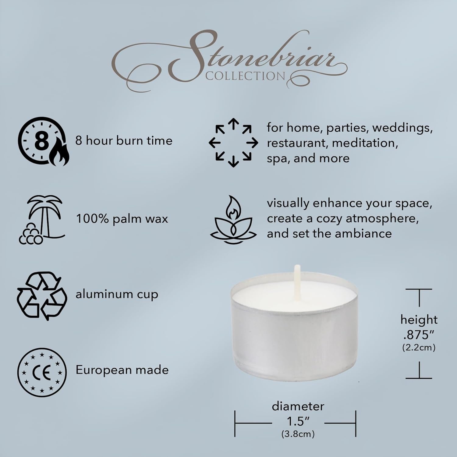200 Pack Unscented 8 Hour Extended Burn Time Tea Light Candles