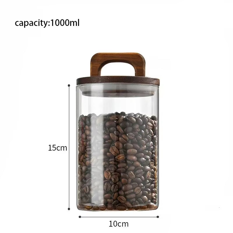 SealNest™ Glass Storage Jar with Wooden Lid – Airtight Kitchen Canister for Coffee, Tea, Spices & More