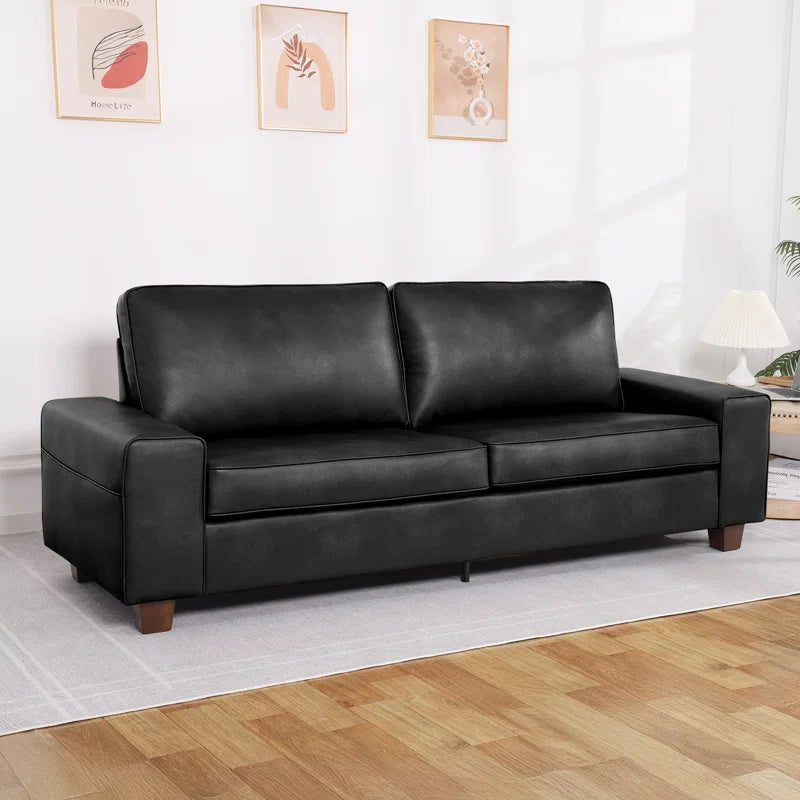 Gilmar 89" Upholstered Vegan Leather Sofa with Square Arms and Storage Pockets