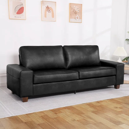 Gilmar 89" Upholstered Vegan Leather Sofa with Square Arms and Storage Pockets