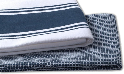 Kitchen Towels|2 Stripe + 2 Waffle Cotton Dish Towels for Drying Dishes|28X20 Inch Kitchen Hand Towels,Tea Towels,Dish Towels for Kitchen|Quick Drying Washable Fall Kitchen Towels|Blue