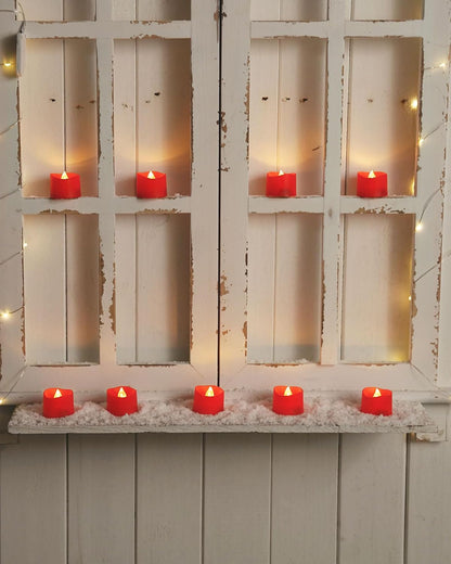 Flameless Candles, Pack of 24 Flickering LED Tea Light Candles Battery Operated, Red Tea Lights, Batteries Included