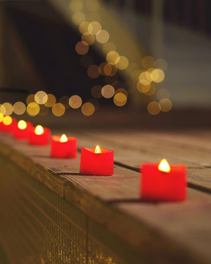 Flameless Candles, Pack of 24 Flickering LED Tea Light Candles Battery Operated, Red Tea Lights, Batteries Included