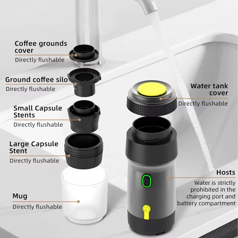 Xiaomi Wireless Electric Portable Espresso Coffee Machine for Car & Home Camping Coffee Maker 3-In-1 Capsule Powder Travel Coffe